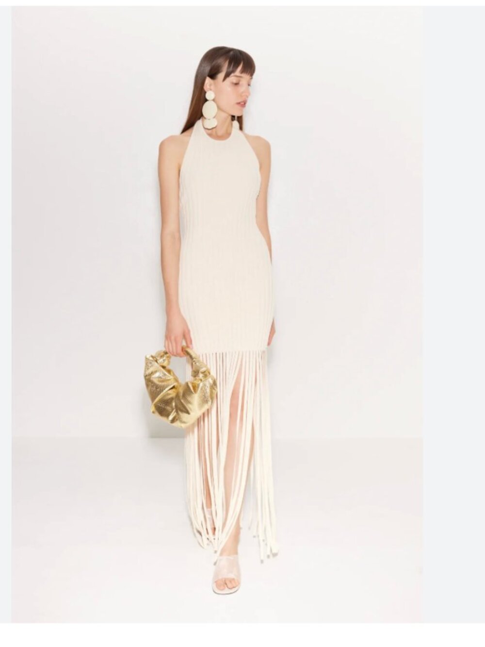 Simon Miller Junjo Sleeveless‎ Cream Fringe Knit Dress Seashell XS